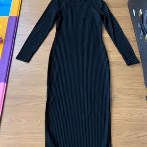 High Slit Ribbed Dress In Black Size S